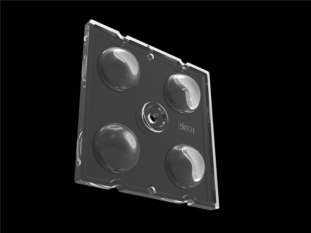 50*50mm 90° 4 In 1 LED 라이트 렌즈 홍수 조명을 위한 PC 재료 SMD7070/ 5050/4*3030 LED