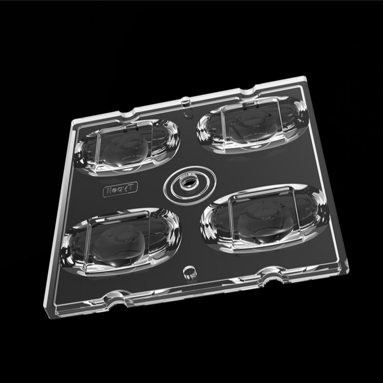 50*50mm TYPE2 비대칭 4 In 1 LED 라이트 렌즈 홍수 조명을 위한 PC 재료 SMD7070/ 5050/4*3030 LED