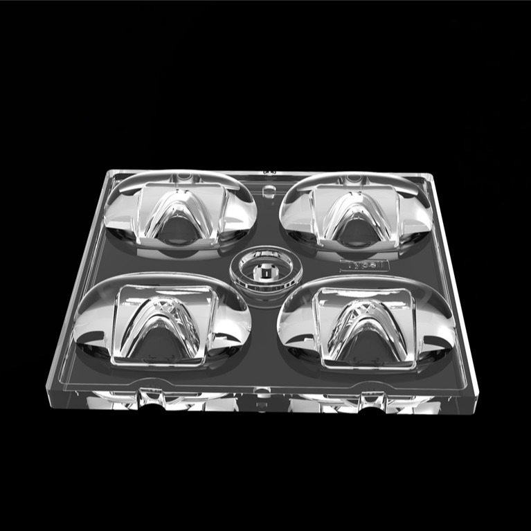 50*50mm TYPE2 비대칭 4 In 1 LED 라이트 렌즈 홍수 조명을 위한 PC 재료 SMD7070/ 5050/4*3030 LED